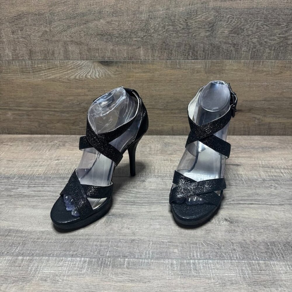 Michael Kors Evia Platform Sparkle Leather Open Toe Heels Women's Size 7.5